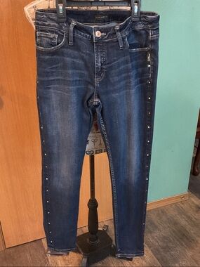 Silver Jeans Dark Blue Skinny Jeans with Side Studs